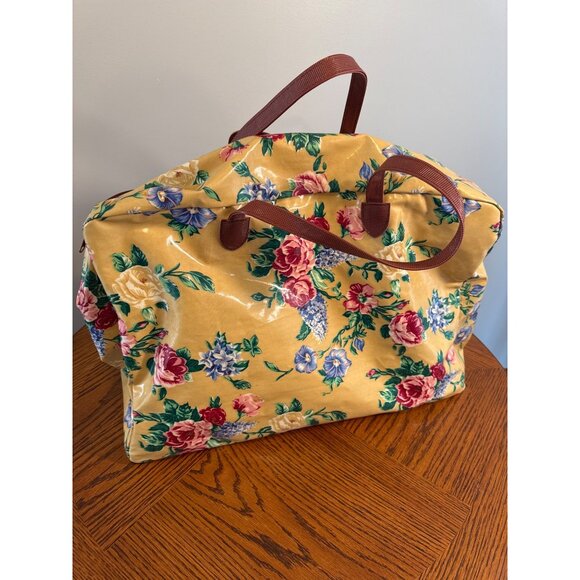 Vintage Yellow Floral Collapsible Laminated Cotton Canvas Weekend Bag - Picture 2 of 9